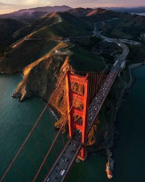 The Golden Gate Bridge in the Marin Headlands in Marin County.